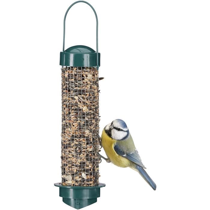 Mangeoire à oiseaux, distributeur de graines en silo, jardin ou balcon, pp  fer, h x d : 35 x 9 cm, vert[A162] - Cdiscount