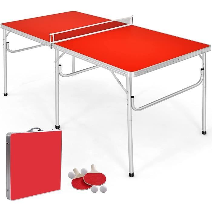 GYMAX Table de Ping-Pong Pliable 152,4x76,2x76,2CM, avec 4 Balles et 2  Raquettes, Table Portable pour Intérieur et Extérieur, Rouge - Cdiscount  Sport