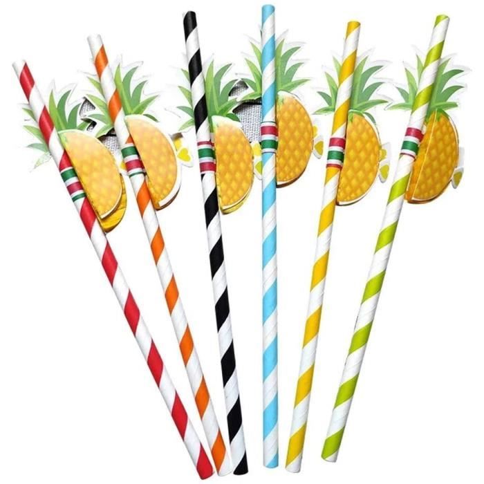 Lot De 50 Pailles Cocktail En Papier 3D Motifs Fruits/ananas - Décoration Fête Tropicale, Plage, Mariage, Anniversaire - 4