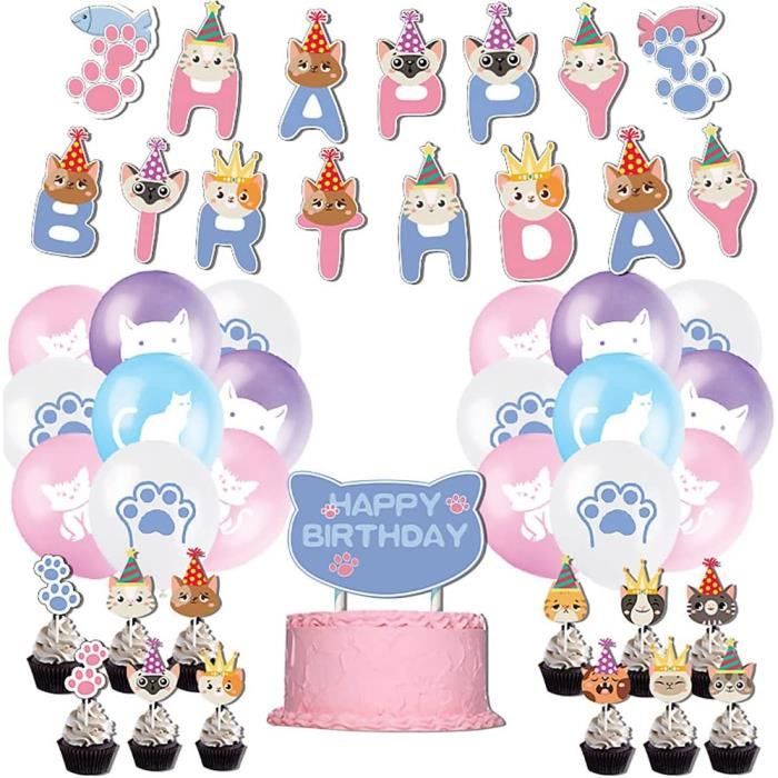 Décorations Fête Chat - Lot De 61 Pièces (assiettes, Serviettes, Nappe) - Thème Noir Et Blanc MEOW - Pour Anniversaire