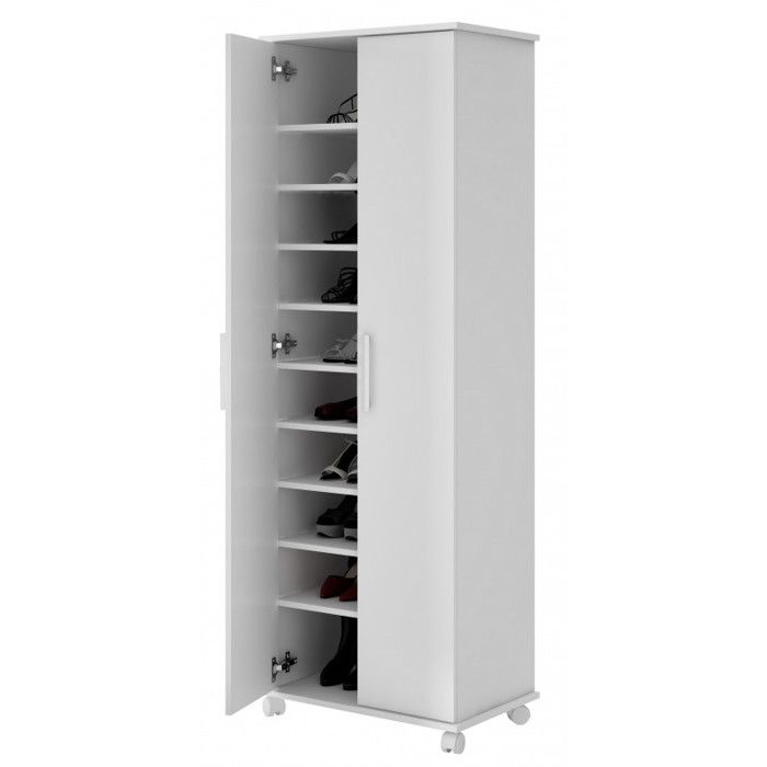 Armoire à Chaussures 20 Paires, Blanc, Avec 2 Portes Et Tiroir - Meuble étroit 80x24x118 Cm - Pour Entrée, Couloir, Dressing - 9