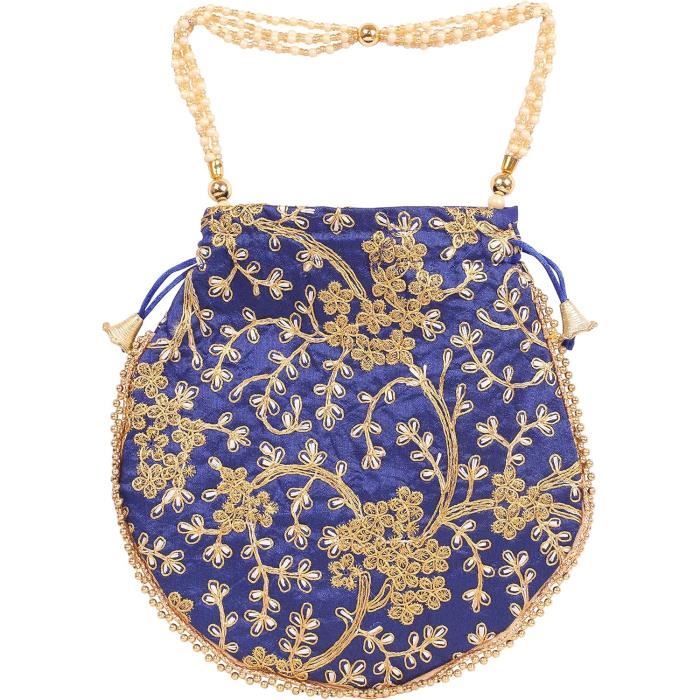 Sac Fantaisie Indien Traditionnel Brode A La Main Avec Motif Floral Cadeau De Mariage Perles Synthetiques Cordon De Se n11634 Bleu Cdiscount Bagagerie Maroquinerie