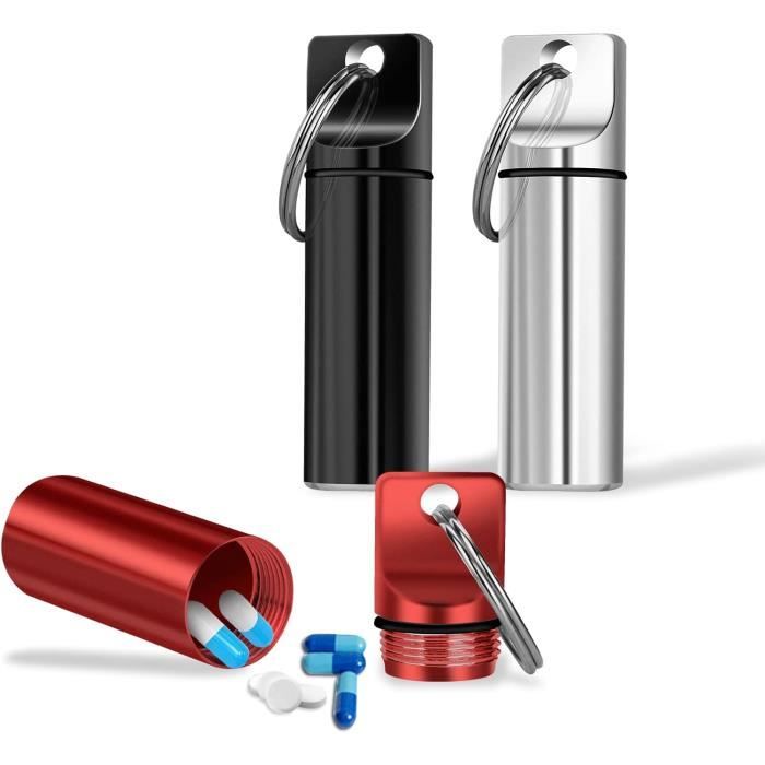 Pilulier De Survie Étanche Acier Inoxydable Avec Anneau Porte-Clés - Taille L