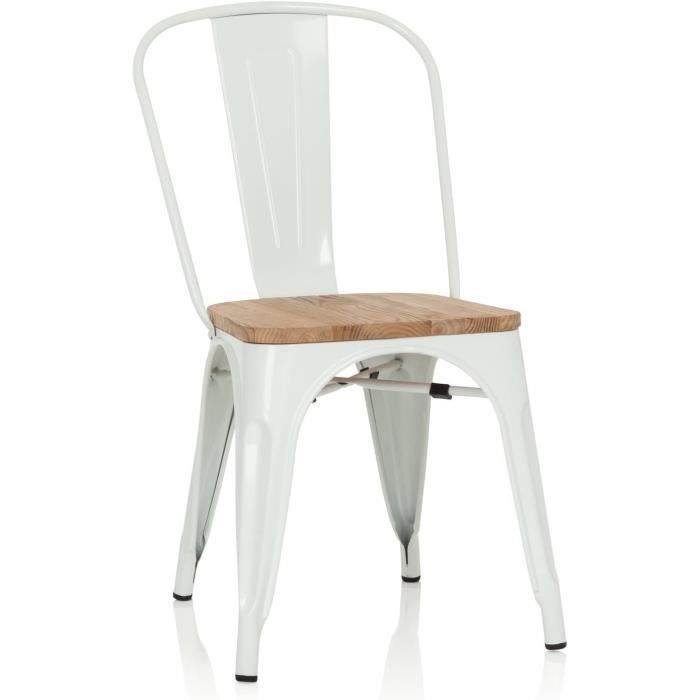 chaise bistrot vantaggio comfort w métal blanc-assise bois foncé,chaise au style industriel,empilable.[z91]