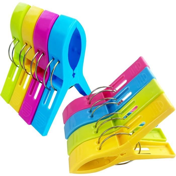 Lot de 8 Grosses Multicolore Pinces à Linge Antidérapantes Pinces Serviette Plage Clip de Brise-Vent Pince à Linge Plastique