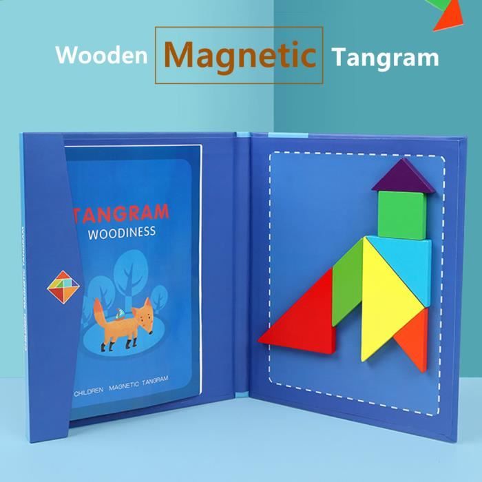 Enfants en bois magnétique Tangram Puzzle jeu de voyage livre éducatif