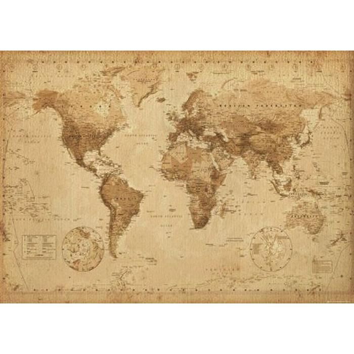 Carte Du Monde Antique Style 100x140cm Affiche Poster Cdiscount Maison