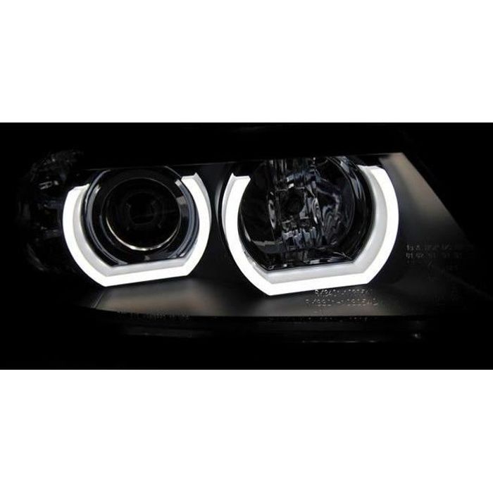 Paire de feux phares BMW serie 3 E90 / E91 05-08 xenon angel eyes led 3D noir