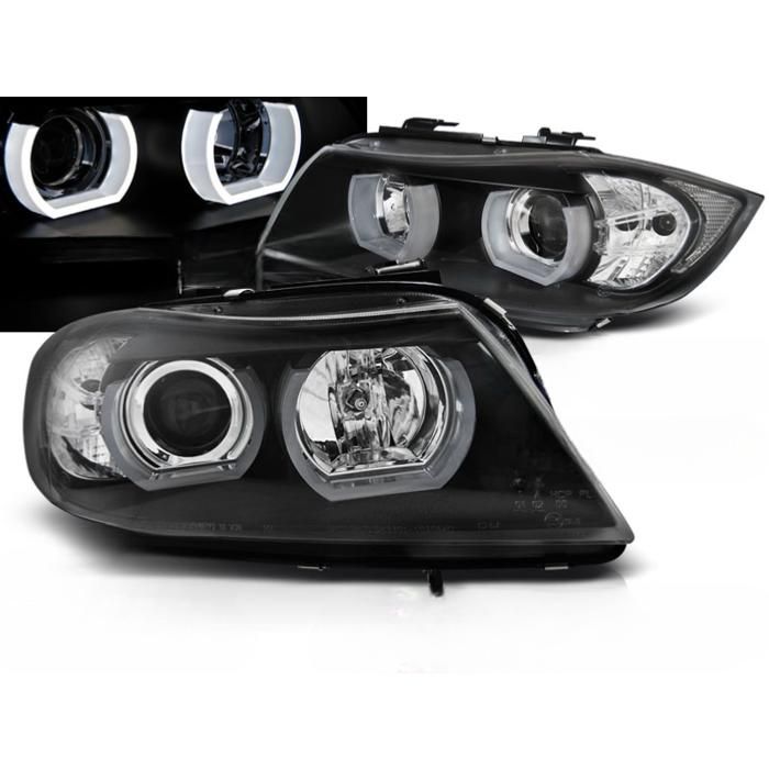 Paire de feux phares BMW serie 3 E90/E91 de 2005 a 2008 Xenon angel eyes led 3D noir-27361188
