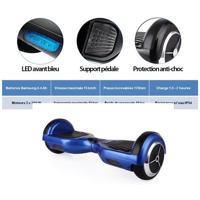 Gyropode scooter deux roues 2 x 350 W, batterie Samsung bleu plus sac ...