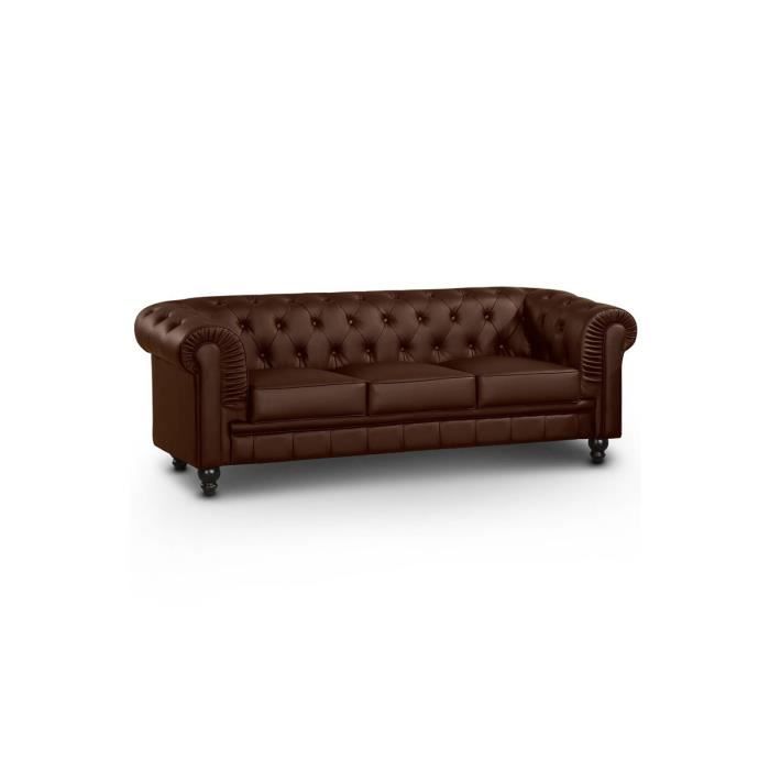 Canapé Chesterfield 3 Places En Cuir Artificiel Marron - VidaXL - Neuf Sous Emballage