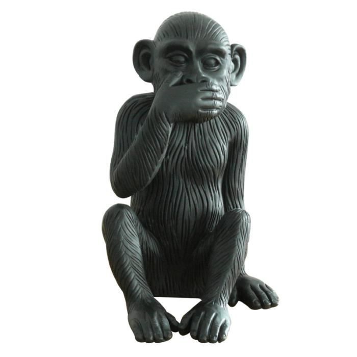 Singe avec main sur la bouche en résine noire mate H39 cm - RAFIKI