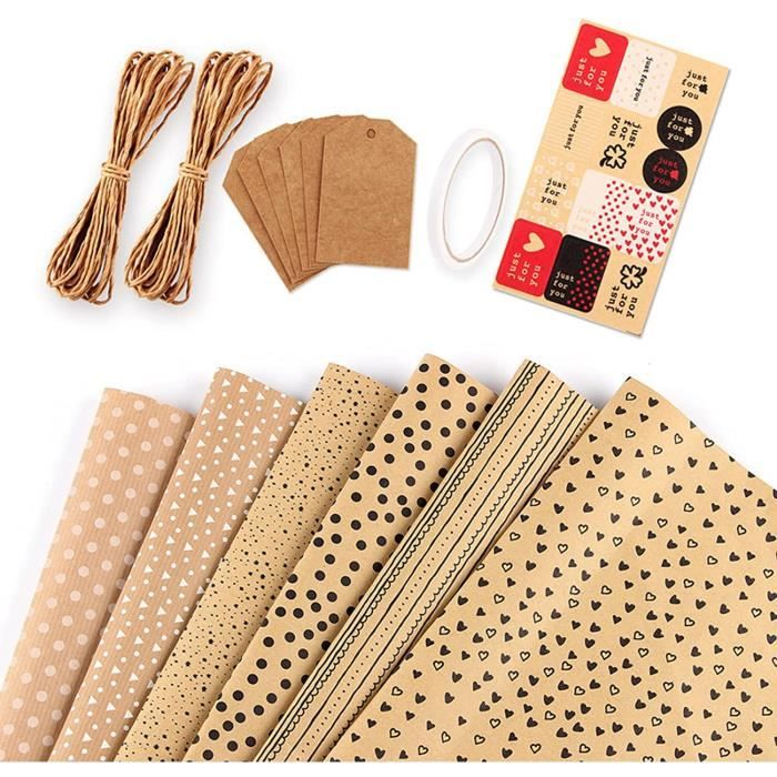 Kit Papier Cadeau Bellanova – 4 Rouleaux Kraft 43 Cm X 3 M, Avec Autocollants, Ruban Et Ficelle