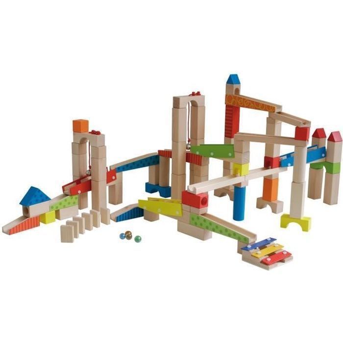 Jeu de construction ROBA Grand Circuit à Billes en Bois - 100 Éléments à assemblage