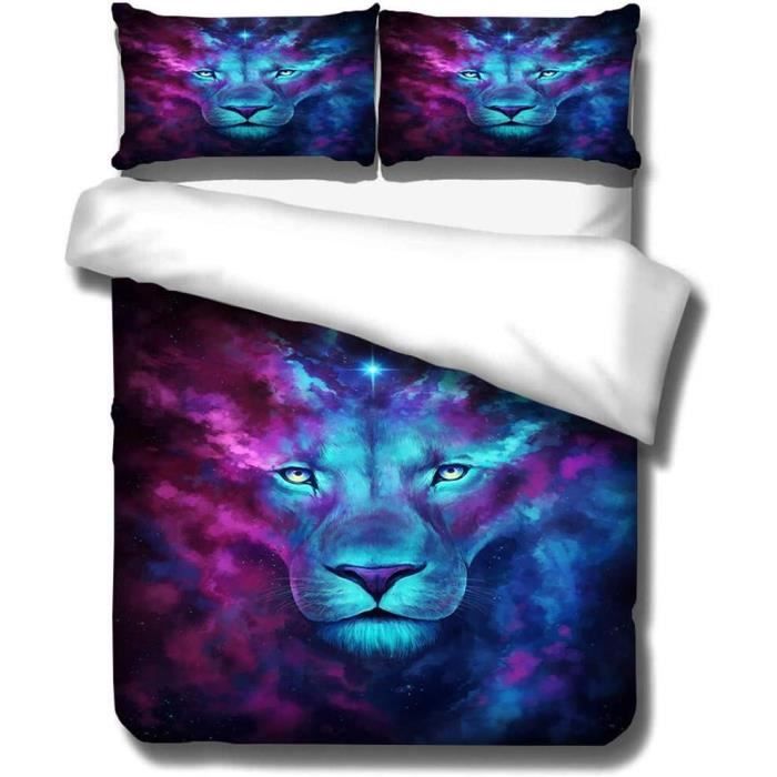 Sticker superb Bleu Noir Mystère Galaxie Étoile Polyester Housse de Couette, Animal Chat Chien Literie avec Taie d'oreiller Été L'automne (Chat 1, 140x200cm
