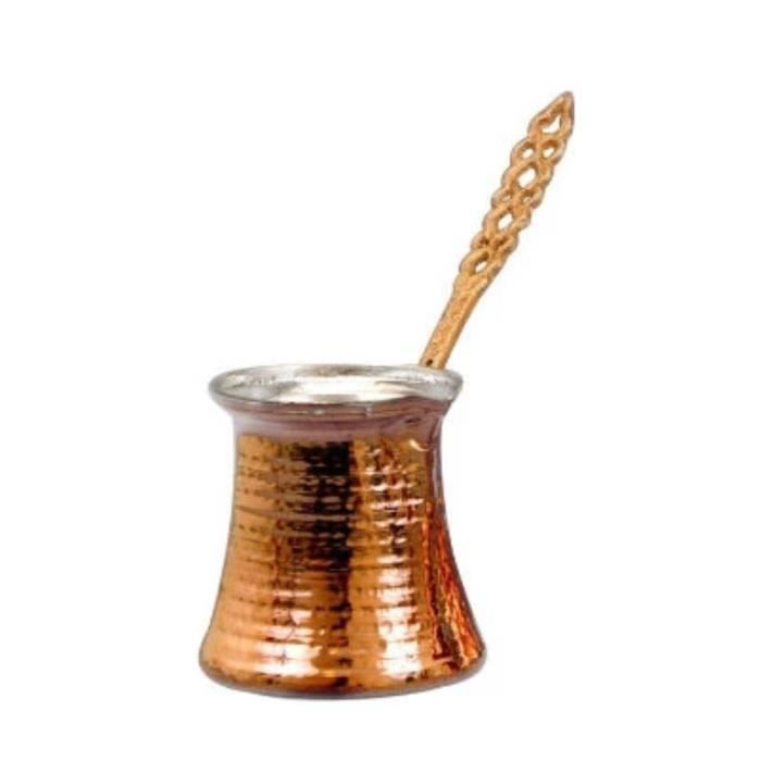 Cafetière Turque Cezve Ibrik En Cuivre DEMMEX - 270ml Avec Cuillère En Bois Gravée