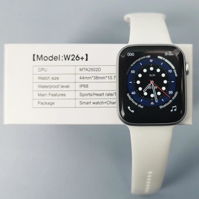 Montre connectée Smartwatch Model W26+ MTK2502D Dimension 44 x 38 x 10.7 mm bracelet silicone Blanc