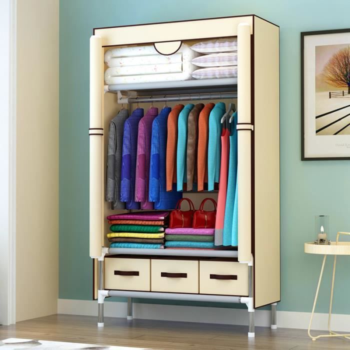 Penderie Souple Beige 90 Largeur 45 Hauteur 170 Cm Trois