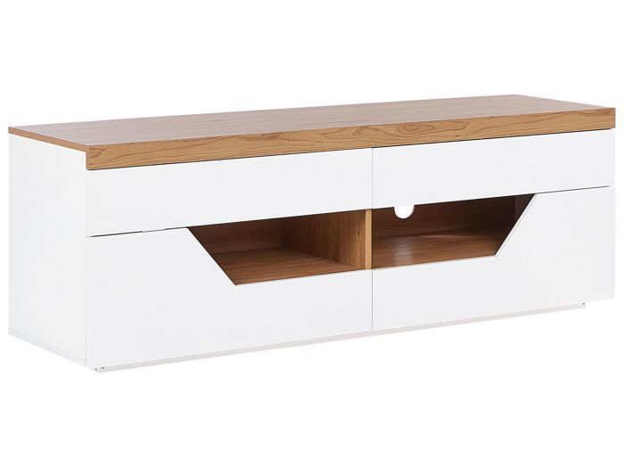 Meuble TV blanc et bois clair CHEVAL Meuble TV blanc et bois clair CHEVAL
