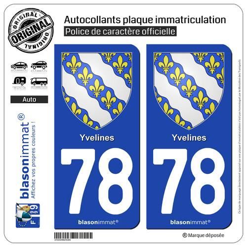2 Autocollants Plaque Immatriculation 78 Île-de-France - Blasonimmat - Fabriqués En France