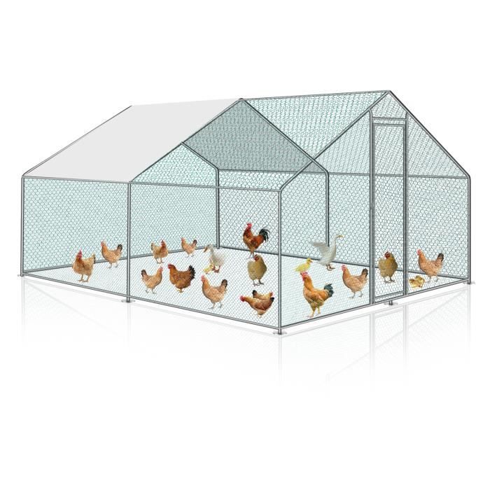 IDMarket Volière 12m² Enclos Poulailler 3x4m Parc Grillagé Toit Filet Acier Galvanisé