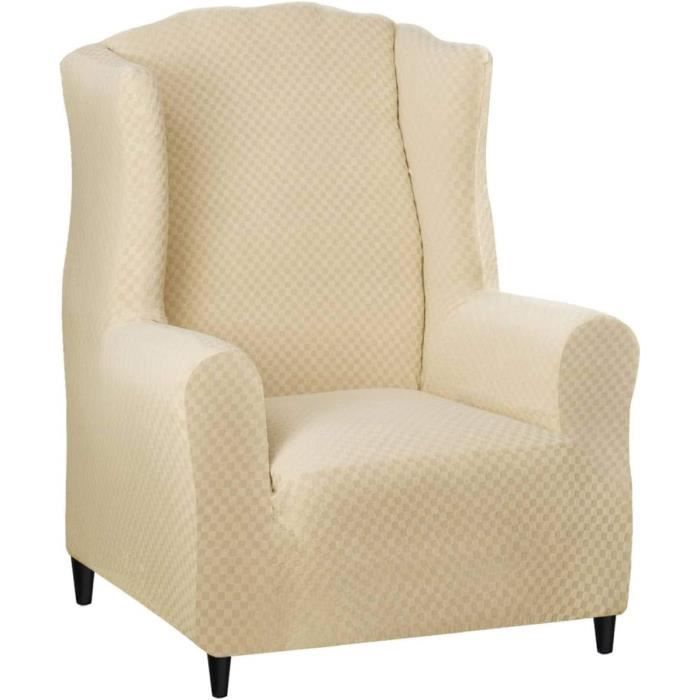 Housse De Fauteuil élastique Avec Oreilles - Jacquard Noir - Protection Anti-taches Et Poils