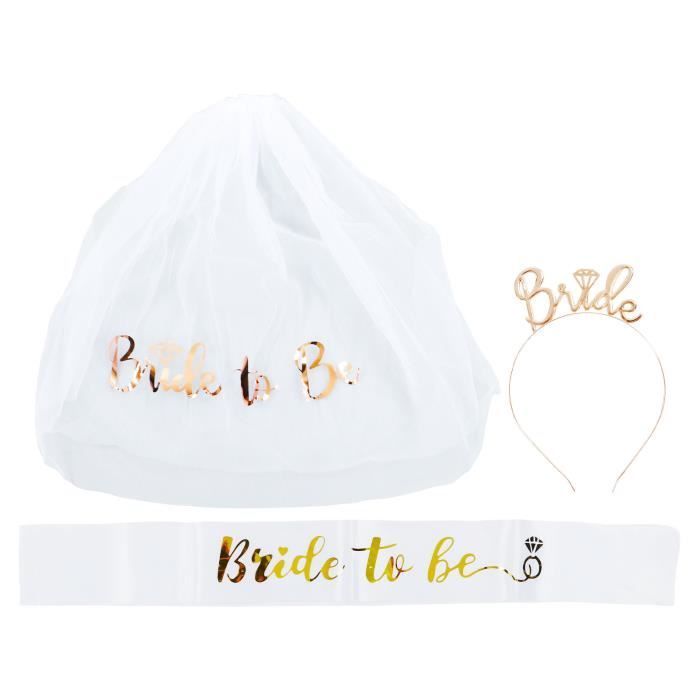 Set Enterrement Vie De Jeune Fille - Bandeau "Bride", Voile Et Sash Doré Pour Fête De Mariage