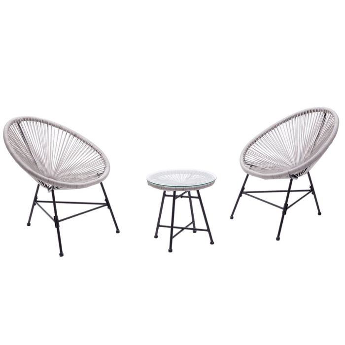 Acapulco : Ensemble 2 fauteuils oeuf + table basse gris clair