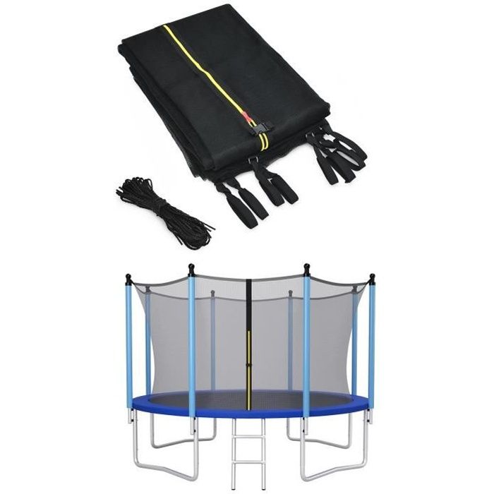 COSTWAY Filet de Sécurité pour Trampoline 427 cm avec 8 Poteaux Fermeture Eclair Double et Boucles de Protection Intérieur/Extérieur