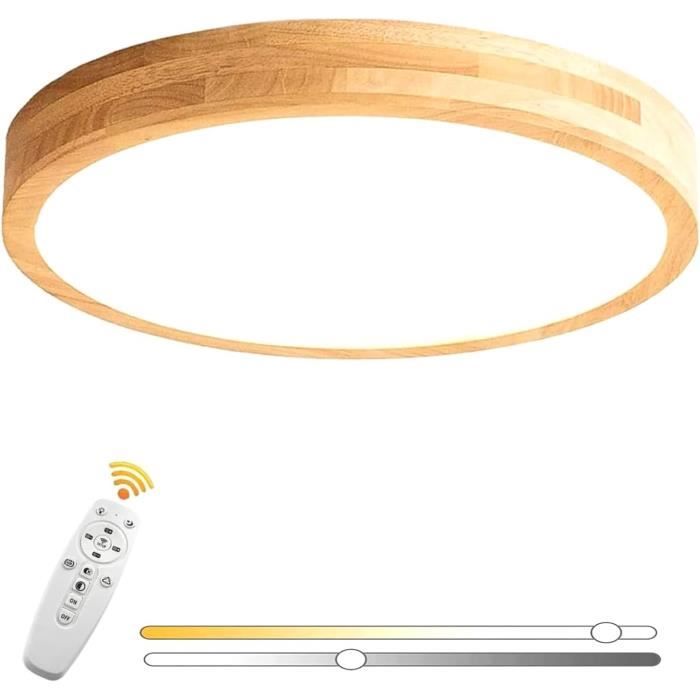 Plafonnier LED Rond Moderne En Bois 40cm 24W - Télécommandé, Dimmable 3000K-6000K - Pour Chambre, Salon, Cuisine