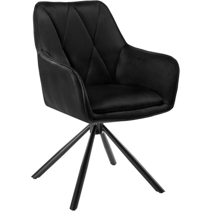Chaise de Salle à Manger Pivotante Chaise de Cuisine Scandinave Fauteuil Ergonomique en Velours+Similicuir Noir E0AG0099-1