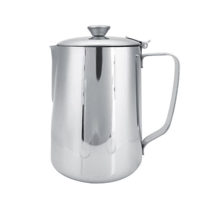 Pichet à Lait En Acier Inoxydable Avec Couvercle 600 Ml - Tasse à Mousser Pour Café Au Lait Et Cappuccino
