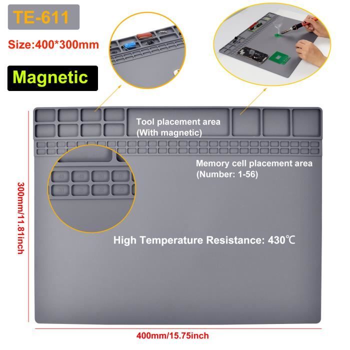 Tapis De Soudure Silicone 35x25 Cm - Protection Thermique, Antistatique, Pour Réparation électronique