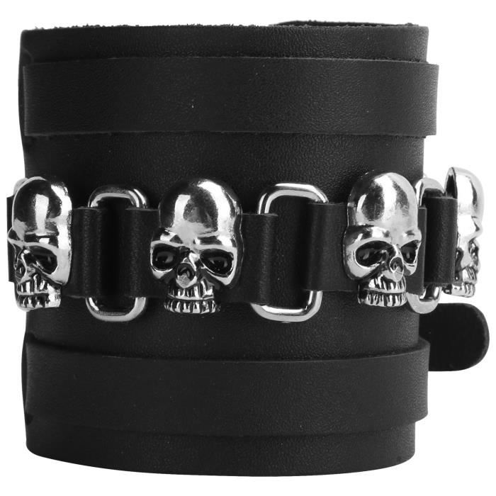 Bracelets Larges En Cuir Véritable Manchette Punk Rock Vintage Hommes Bracelets Double Clouté En