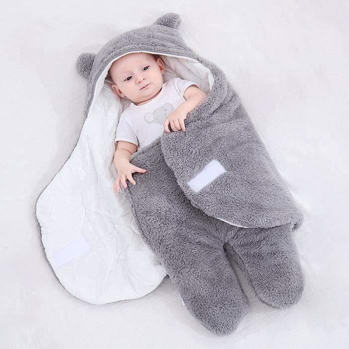 Gigoteuse Emmaillotage Bébé 3-6 Mois - 100% Coton Bio Respirant - Velcro Ajustable - Gris