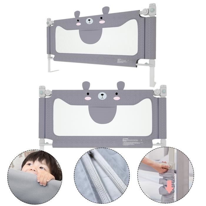 Barrière De Lit Réglable En Hauteur 60 Cm - Protection Latérale 5 Niveaux Pour Enfant - Gris Lin - Sécurité Bébé