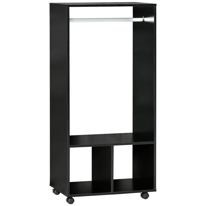 Armoire Penderie Etagere 2 Niches Penderie 4 Roulettes Pivotantes