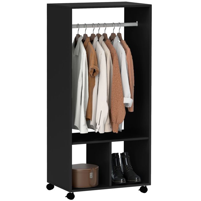 HOMCOM - Armoire penderie mobile - Panneaux de particules - 60x40x128cm - Noir
