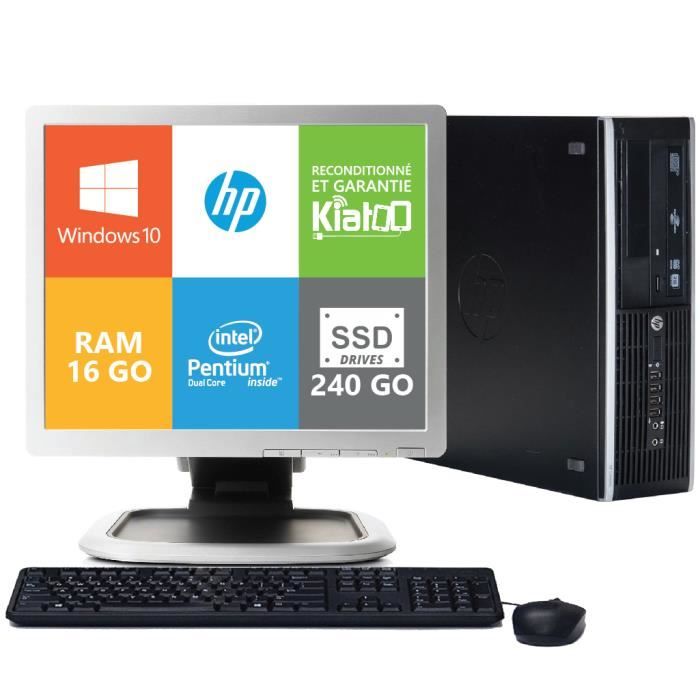 ordinateur de bureau HP elite 8200 dual core 16go ram 240 go ssd disque durécran 17 poucespc de bureau reconditionné windows 10