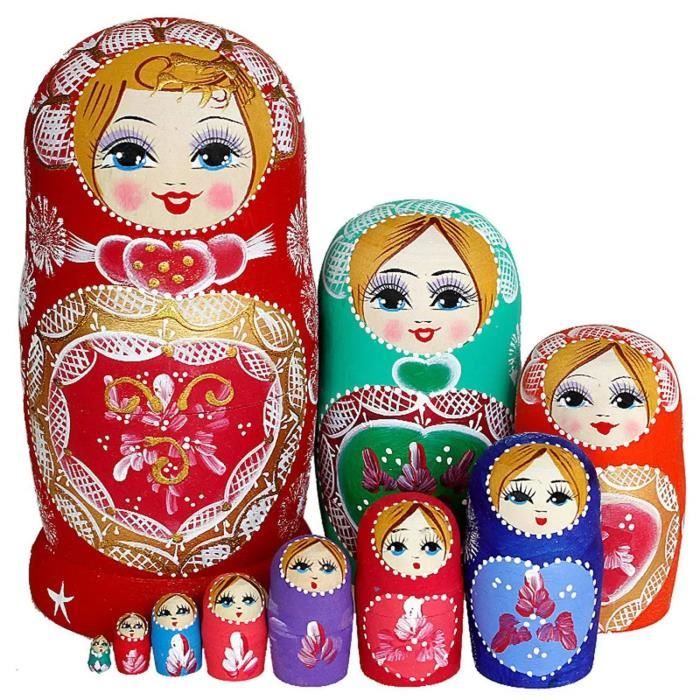 10 couches Poupées gigognes, Poupées Russes Matriochkas Traditionnelles en Bois Peint Manuelle, cadeau pour anniversaire, noël