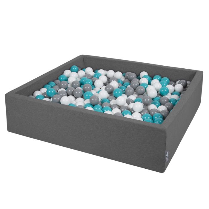 Gris Clair:Blanc-Gris-Turquoise Clair KiddyMoon Piscine À Balles 120X30cm/300 Balles Grande Carré pour Bébé Fabriqué en UE 