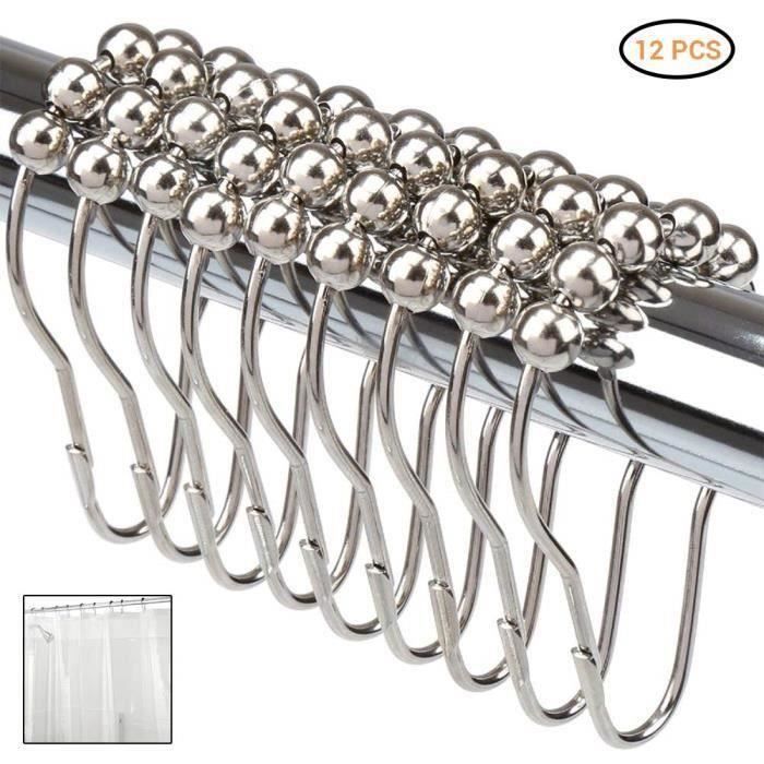 Lot De 60 Crochets Rideau : 30 En Acier Inoxydable Argenté + 30 En Plastique Blanc