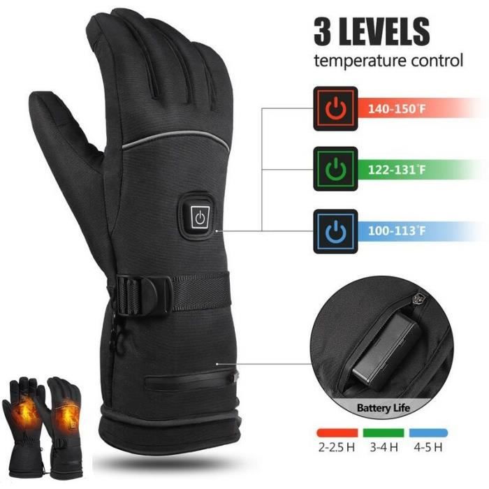 Gants Chauffants USB Imperméables écran Tactile - Taille Unique - Noir - Pour Moto Et Sports D'hiver