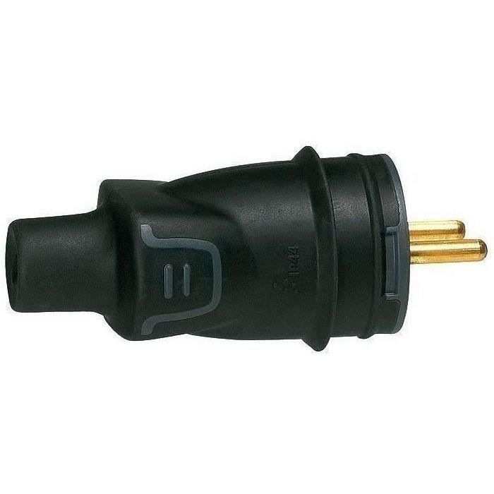 Fiche mâle à vis en caoutchouc - 2 phases + terre - noir