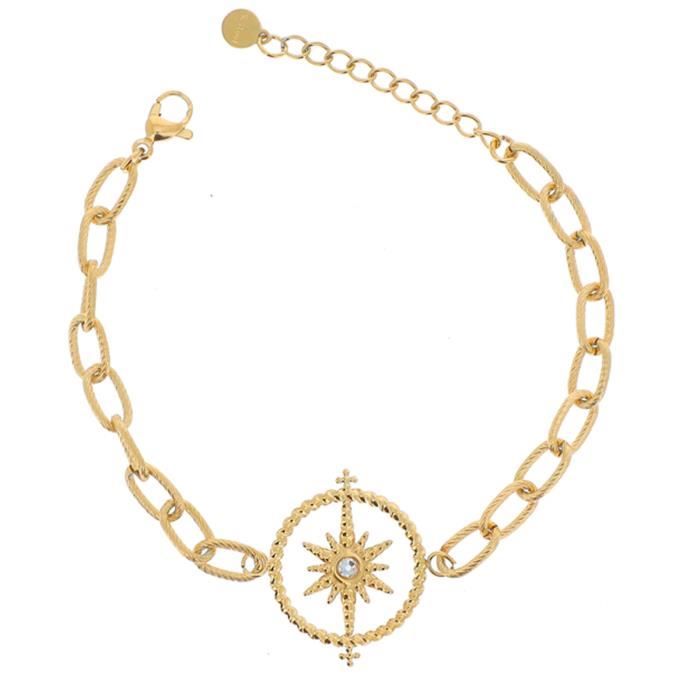 Bracelet Gourmette Large Monet Doré - Motif Feuilles Entrelacées, Longueur 19cm, Occasion