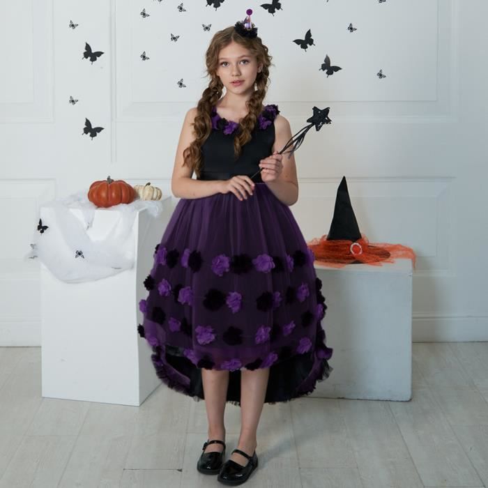 ChouGlow Déguisement Mercredi Costume Fille - Robe Noire Tulle Halloween Cosplay Enfant Cosplay Mercredi Addams