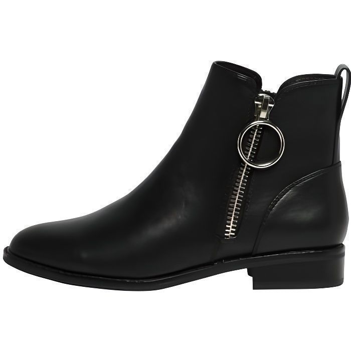 Bottines femme Only Zip Noir Bout rond Fermeture a glissiere Talon 2 5 cm Black Cdiscount Chaussures
