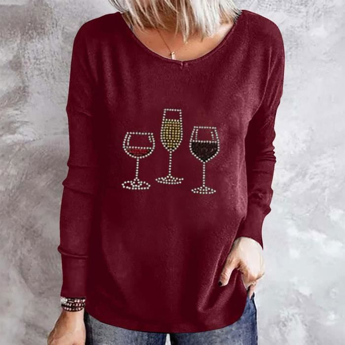 Pull Femme SOADKP T-Shirt Surdimensionné Pour Femme - Manches Longues - Col Rond - Élégant - Tunique, Manches Longues - Couleur : Blanc, S Chemisier Femme