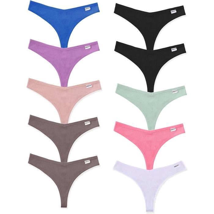 Slip String Femme Tanga Rayé Multicolore En Coton - Lingerie Neuve Avec étiquettes, Modèle 536-MOD