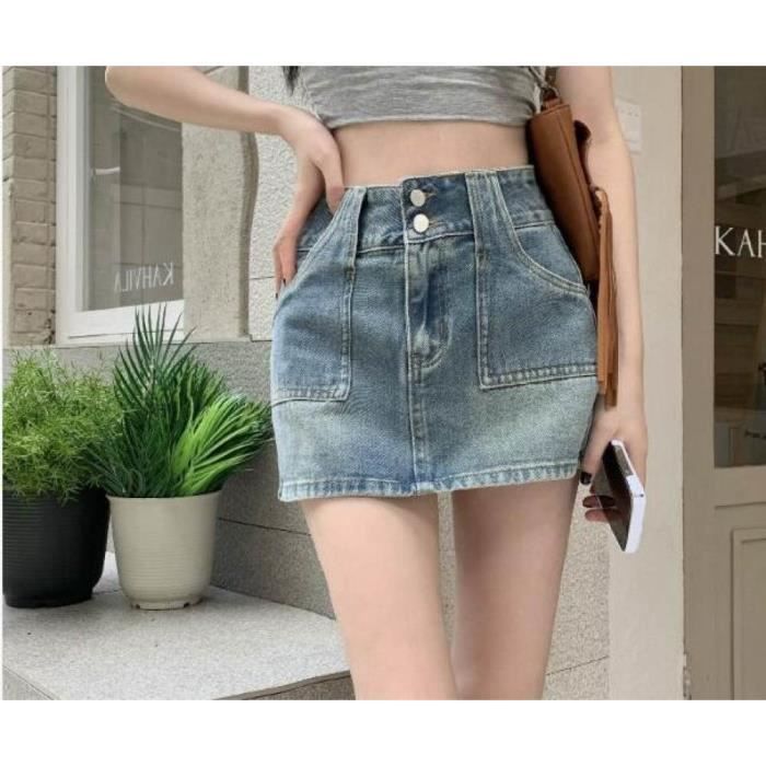 Bleu A Ligne Mini Jupes En Jean Delave Femmes Solide Sexy Decontracte Look Vintage Mince Jupe Dete Blue Xl Blue Cdiscount Pret a Porter